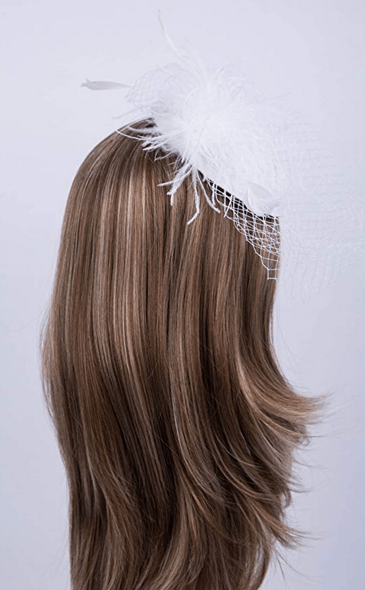 white lace trimmed fascinator