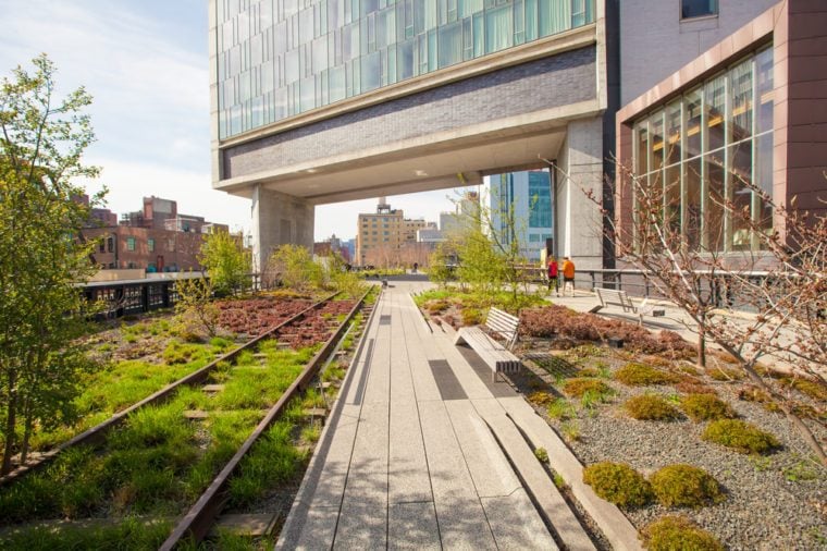 The High Line popular linear park built on the elevated train tracks