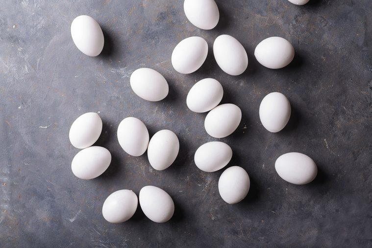 White eggs on a gray background