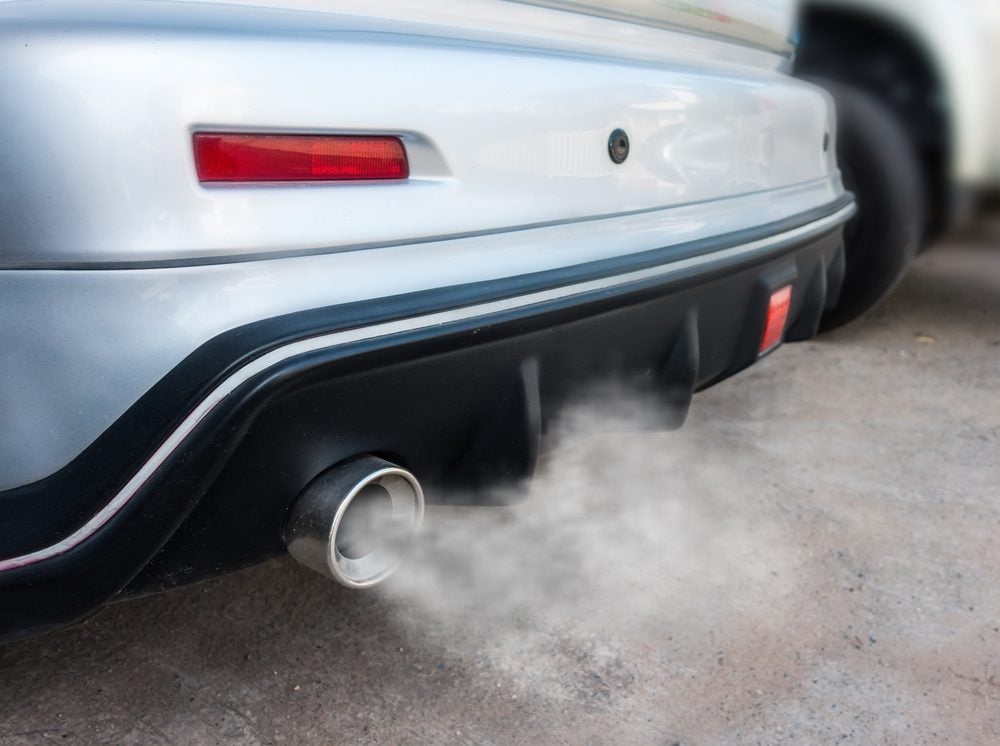 jerry-rigged exhaust pipe on a car