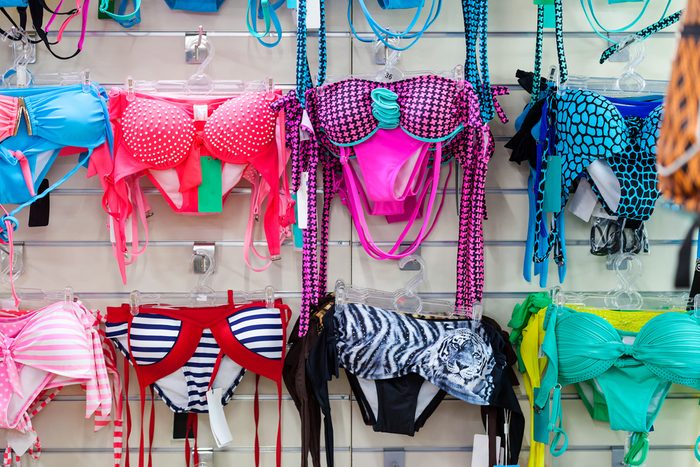 Department of swim suits in clothing store