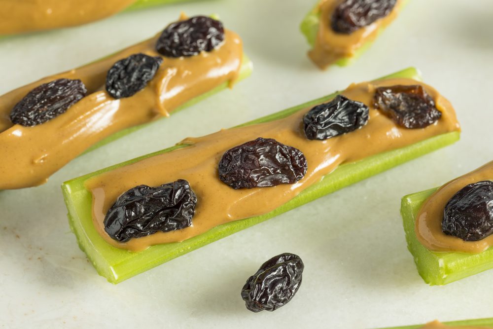 Homemade Ants on a Log Snack with Celery Peanut Butter and Raisins