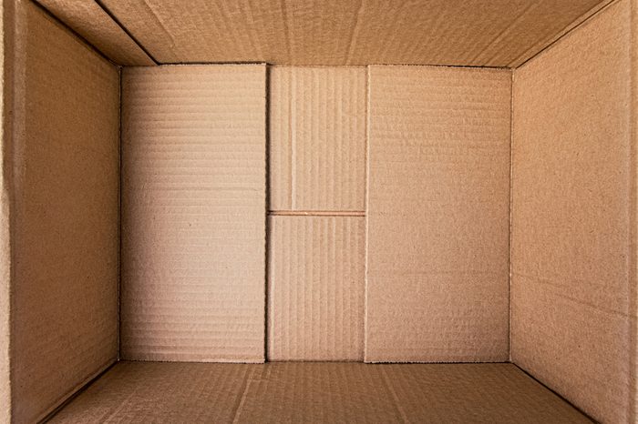 Empty open rectangular cardboard box close up.