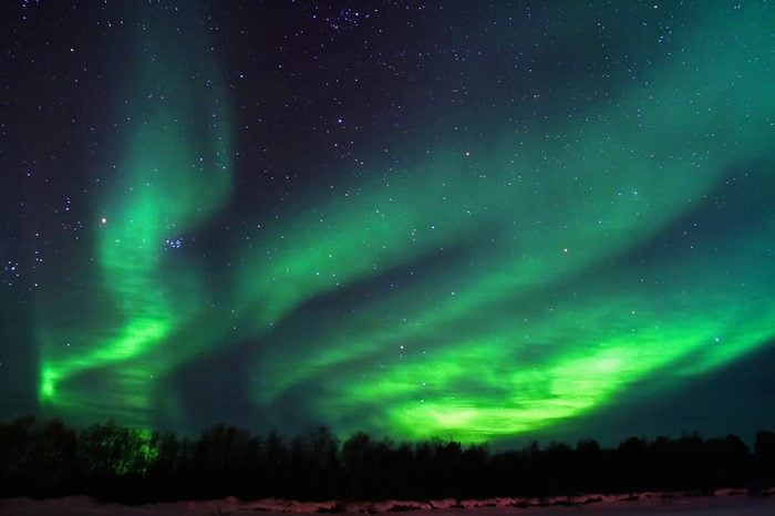 Northern lights (aurora borealis) display near Kaamanen, Finland