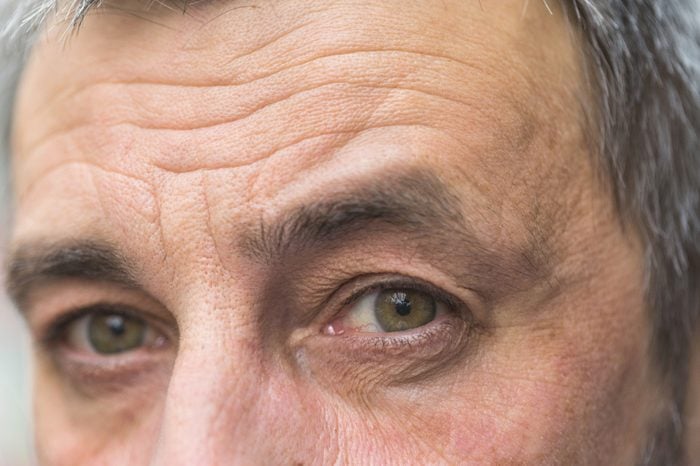 Detail of middle aged man eyes looking at camera.