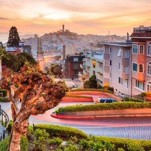 Famous Lombard Street in San Francisco at sunrise
