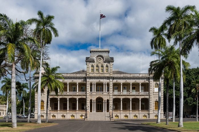 HONOLULU, HAWAII - JANUARY 20: Exterior of the Iolani Palace on King Street on January 20, 2017 in Honolulu, Hawaii