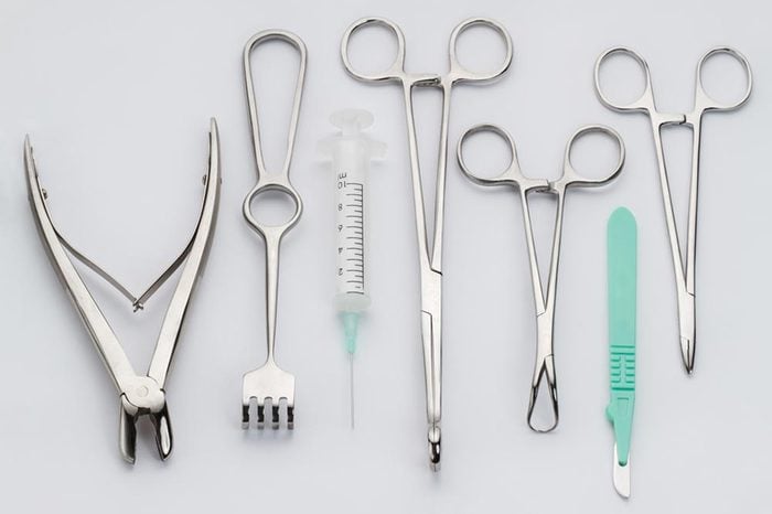 Overhead view of surgical instruments