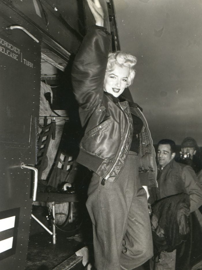 Various 17 Feb 1954 - Movie Actress Marilyn Monroe In Korea With Uso Campshow 'anything Goes' Arrives At The 3rd Us Inf Div Airstrip, And Poses For A Pin-up Shot