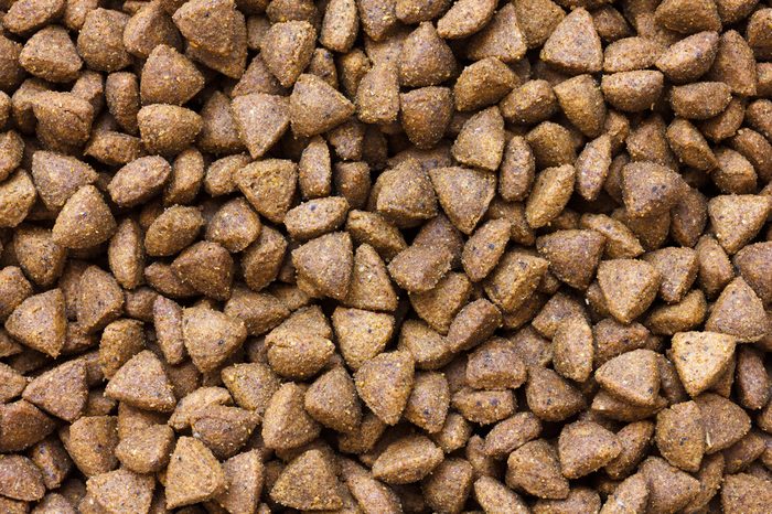 Detail of dry brown pet food. From above.