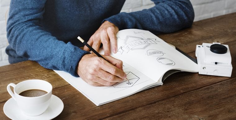 Man Drawing Sketch Design Label Artwork Concept