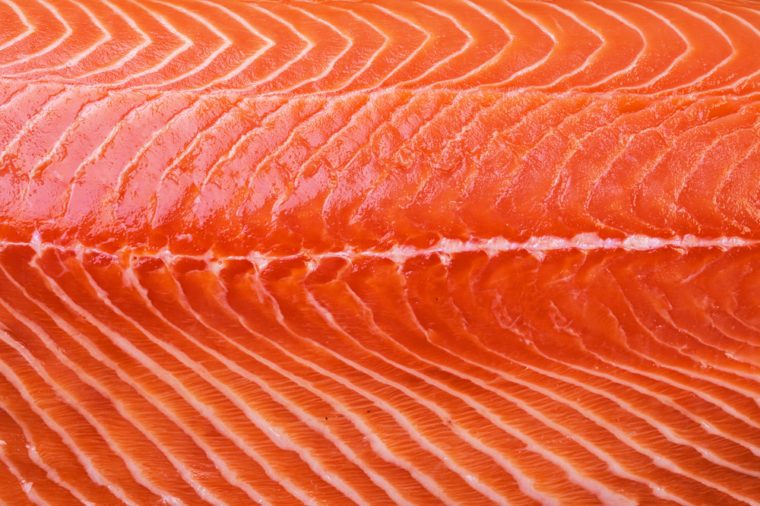 Texture of raw Norwegian salmon. Macro shooting