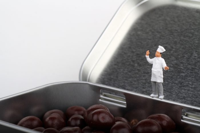 miniature of a chef on a chocolate pralines box