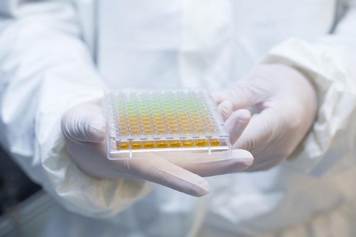Scientists hold Various cell culture plates so isolated in the laboratory.