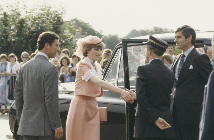 Prince Charles and Diana, Princess of Wales arrive at Romsey Station in England at the end of their wedding day, 29th July 1981. She is wearing an outfit by Bellville Sassoon
