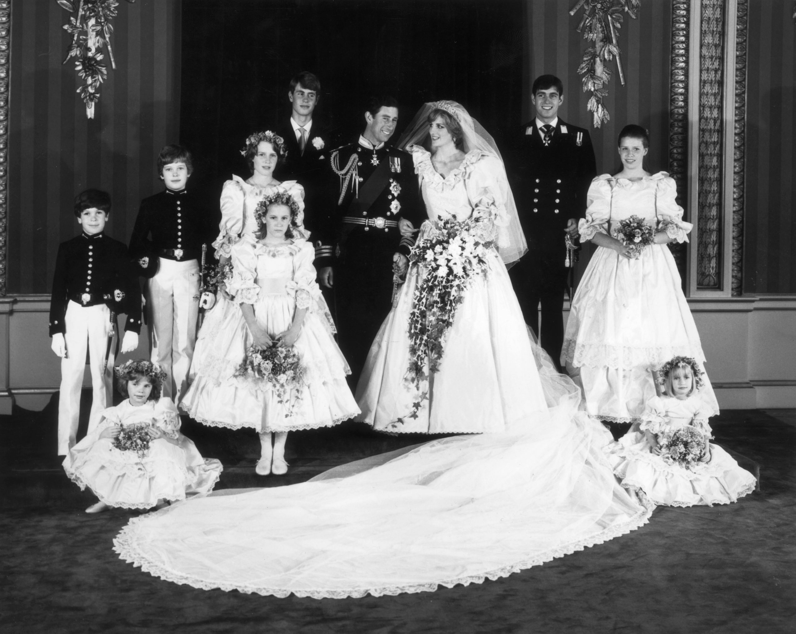 A family group In the throne room of Buckingham Palace after the wedding of Charles, Prince of Wales, and Princess Diana