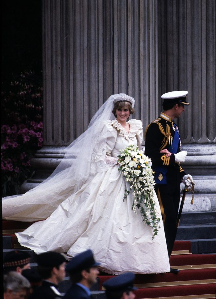 Prince Charles, Prince of Wales and Diana, Princess of Wales, wearing a wedding dress designed by David and Elizabeth Emanuel