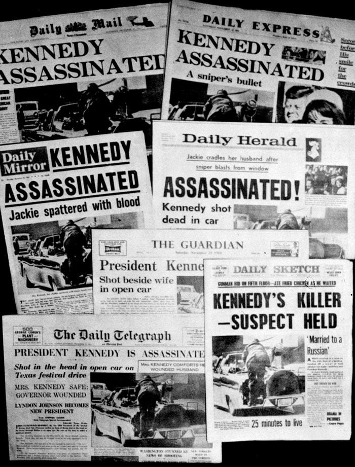 Newspaper headlines for JFK assassination