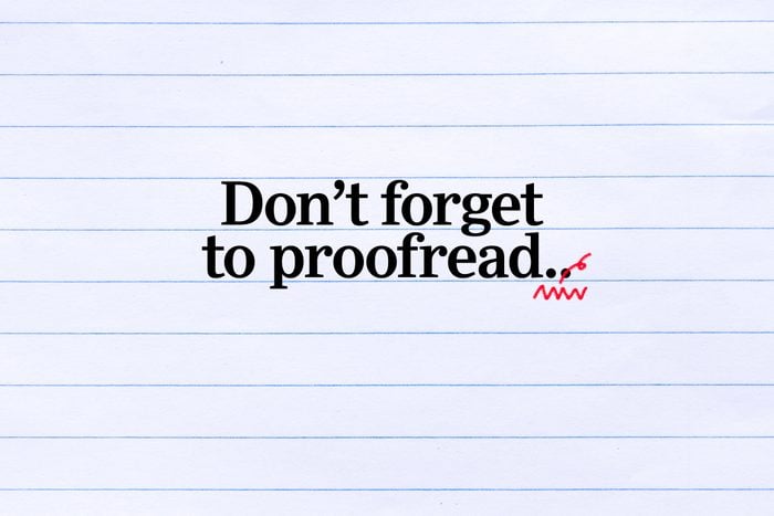 Text on lined paper: Don't forget to proofread..