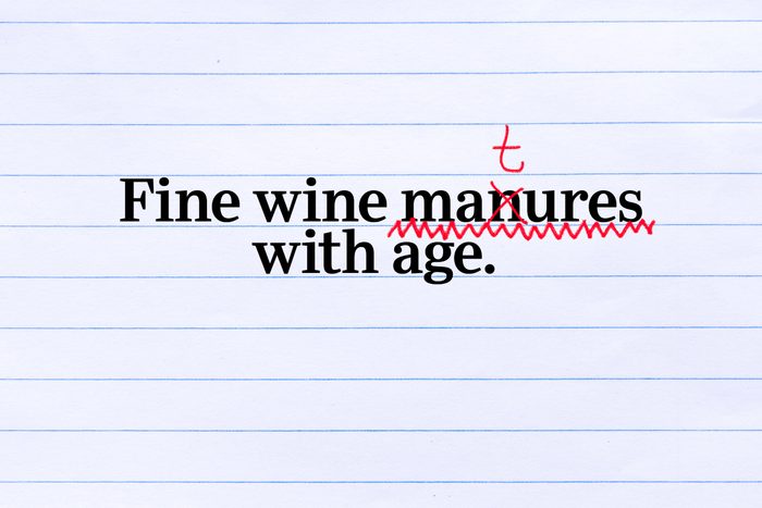 Text on lined paper: Fine wine manures with age.