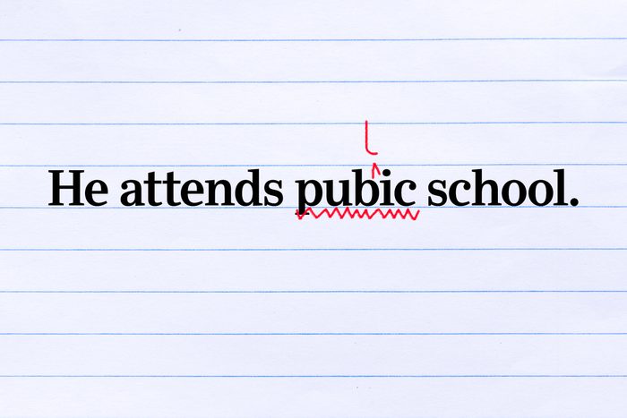 Text on lined paper: He attends pubic school.