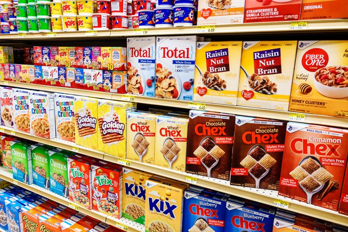 cereal aisle at the grocery store