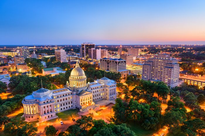 Jackson, Mississippi, USA skyline over the Capitol Building.