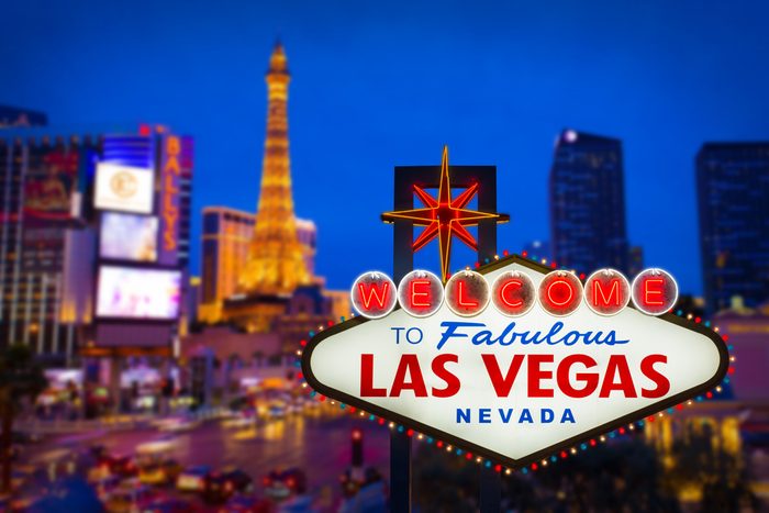 Welcome to fabulous Las vegas Nevada sign with blur strip road background