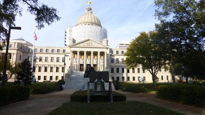 View of the State Capitol building in Jackson, Mississippi. November 2014