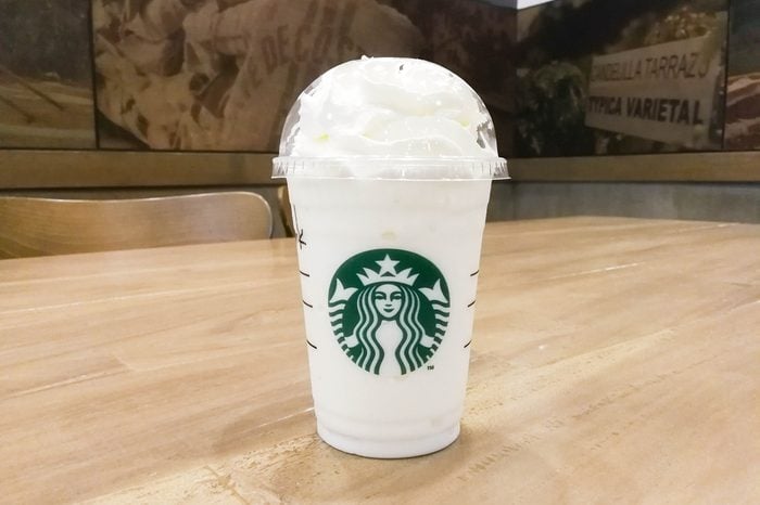 Bangkok, Thailand - Aug 30, 2017 : A cup of Starbucks coffee blended beverages, Vanilla bean frappuccino