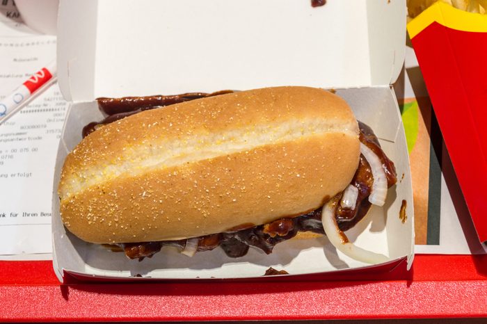 Berlin, Germany - August 17, 2018: McDonald McRib sandwich.