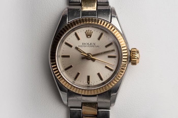 BOLOGNA, ITALY - MARCH 7, 2018: Rolex Oyster Perpetual vintage woman watch. Rolex SA is a Swiss luxury watchmaker, founded in London
