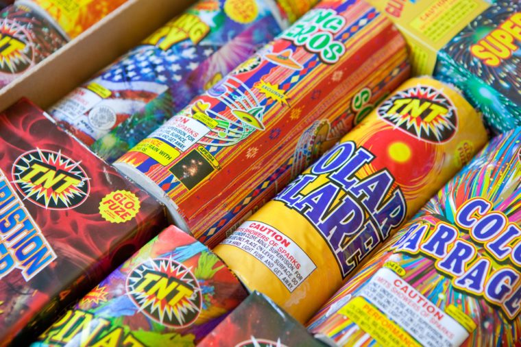 GILROY, CALIFORNIA - JULY 4, 2016: A collection of safe and sane fireworks ready for use in a home fireworks display on July 4, 2016 in Gilroy, California.