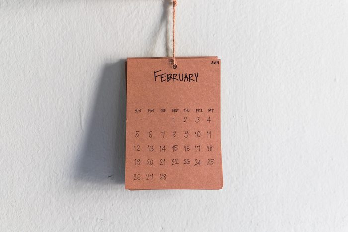 Vintage calendar 2017 handmade hang on the wall, February 2017