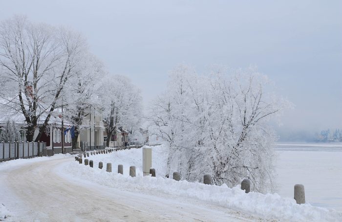 Snow Street. Winter landscape with snowy street