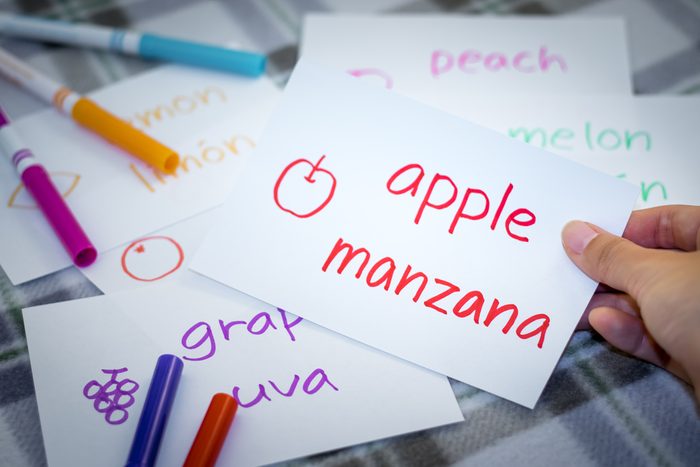 Spanish; Learning New Language with Fruits Name Flash Cards