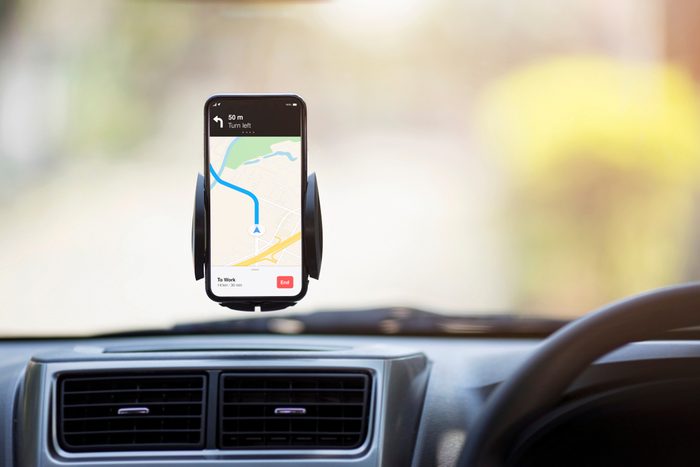 Mobile Phone with Map GPS Navigation in Car