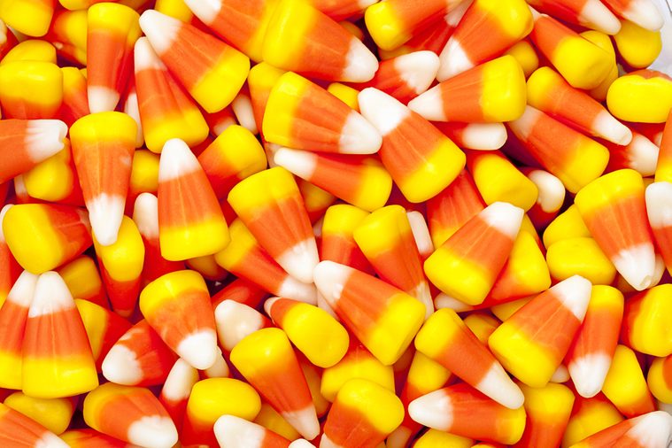 Bright colored candy corn for halloween.
