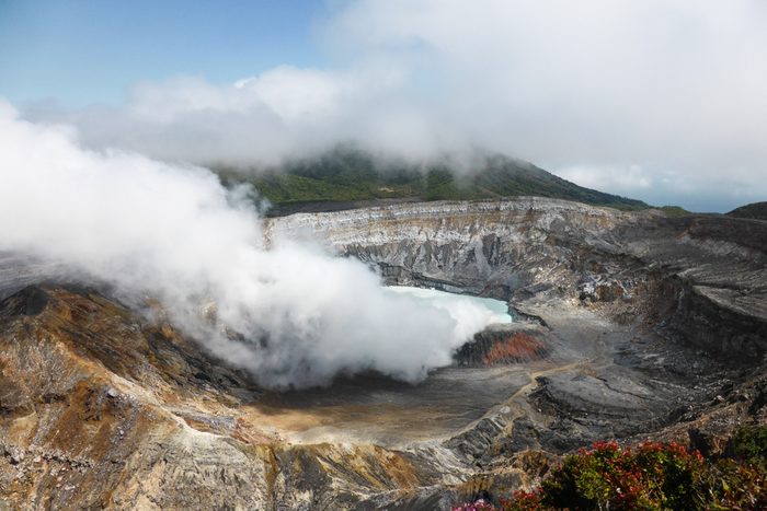 Smoke emerging from the Main Crater of Poas Volcano and National Park, Costa Rica