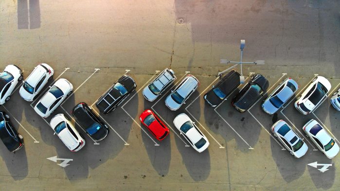 Aerial. Car parking. View from drone.