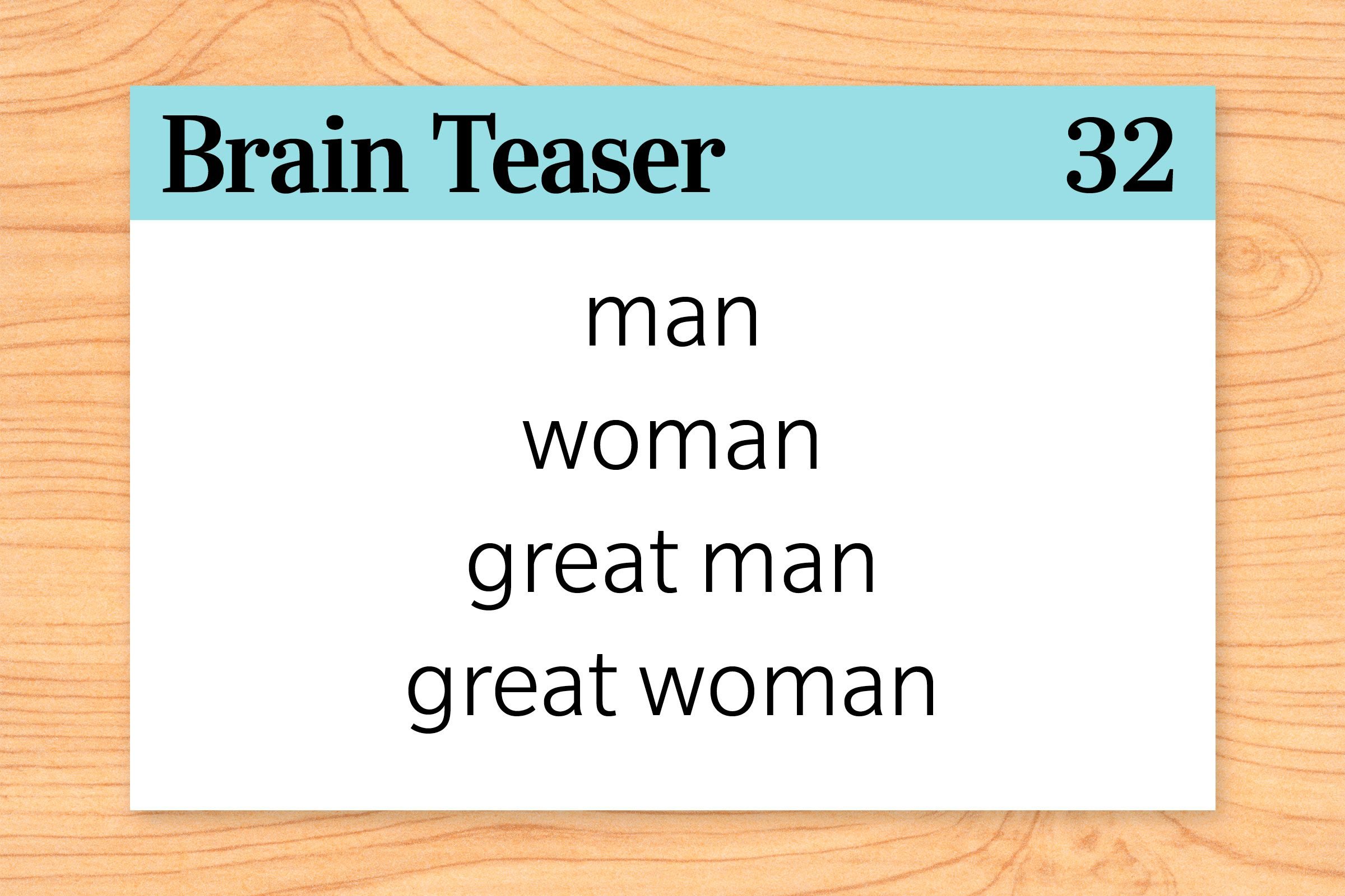 There is a word in the English language in which the first two letters signify a male, the first three letters signify a female, the first four signify a great man, and the whole word, a great woman. What is the word?