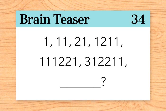 What is next in this sequence of numbers: 1, 11, 21, 1211, 111221, 312211, ______?