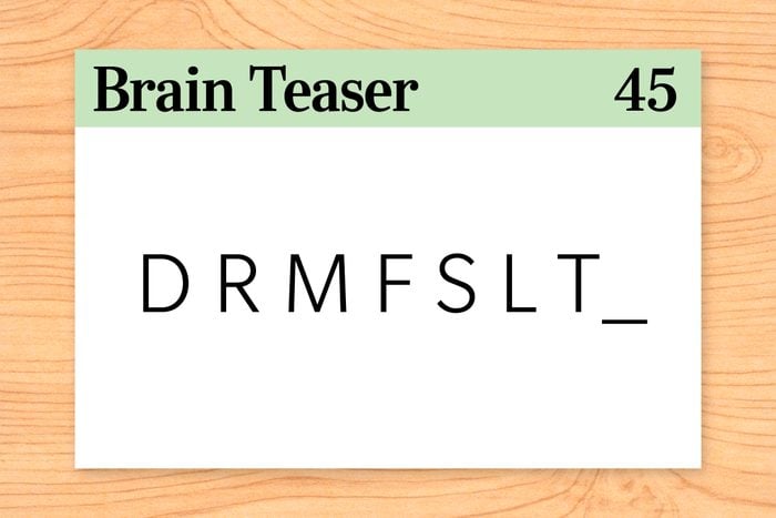 What letter comes next in the following sequence? D R M F S L T_