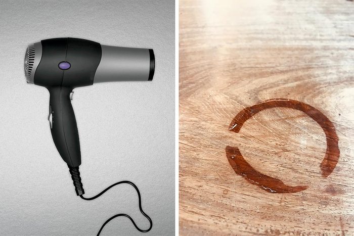 side by side of hair dryer and wood stains