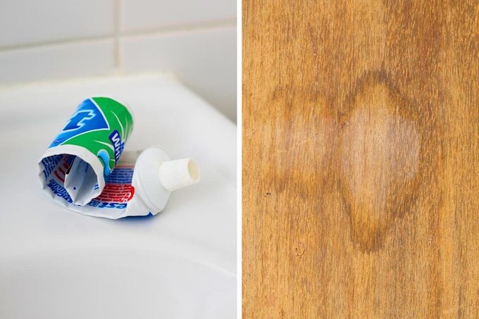side by side of tooth paste and wood
