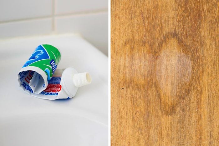 side by side of tooth paste and wood