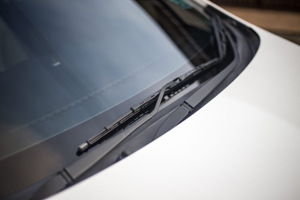 car's windshield rain wiper.selective focus.