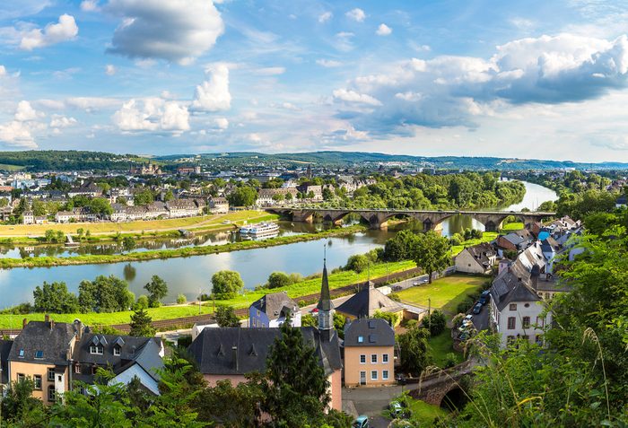 Panoramic aerial view of Trier in a beautiful summer day, Germany
