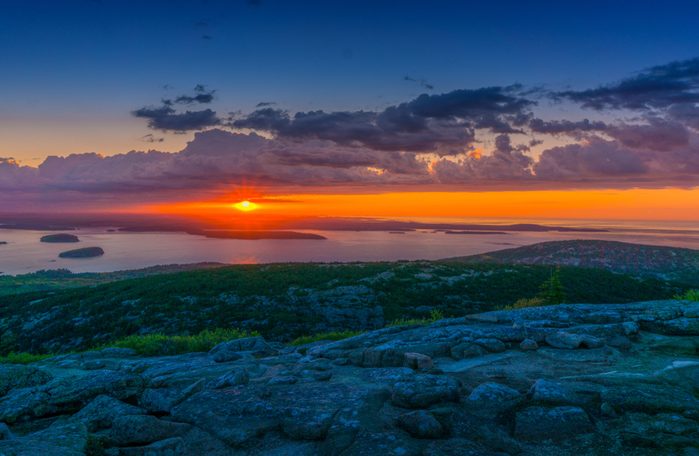 Beautiful Sunrise at the top of Cadillac Mountain in Acadia National Park