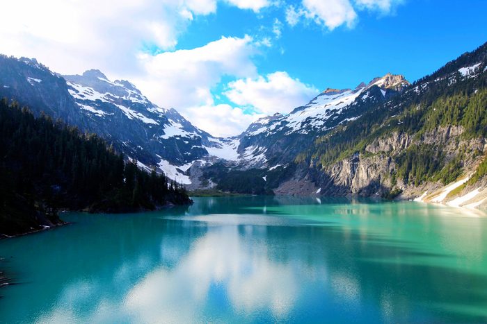 Blanca Lake, Washington State. Located in the Henry M. Jackson Wilderness Area, Beautiful turquoise green lake. Only accessible by foot. Elevation Gain: 2700 ft in. Time: 5 hours Distance: 8 ml